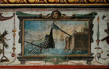 An device that allowed Archimedes (c.287-12 BC) to drag a ship ashore, Stanza della Mattematica à Giulio Parigi
