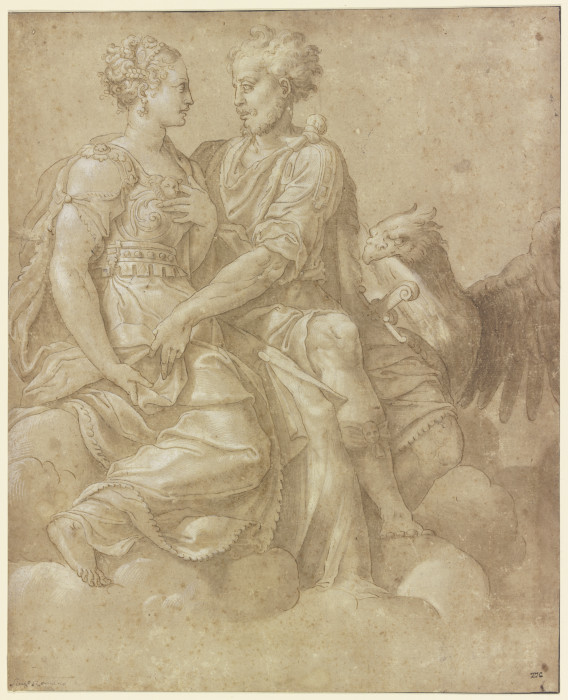 Jupiter und Juno einander anblickend, mit dem Adler auf Wolken sitzend à Giulio Romano