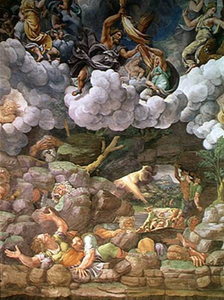 Olympus and Zeus Destroying the Rebellious Giants, detail from one of the walls of the Sala dei Giga à Giulio Romano