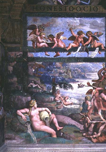 The Rustic Banquet celebrating the marriage of Cupid and Psyche, detail depicting river gods and god à Giulio Romano