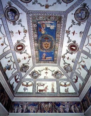 The 'Camera con Fregio di Amorini' (Chamber of the Cupid Frieze) detail of the ceiling, 1520's (phot à Giulio  Romano