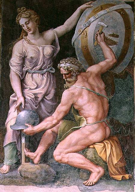 Vulcan forging the armour of Achilles à Giulio Romano