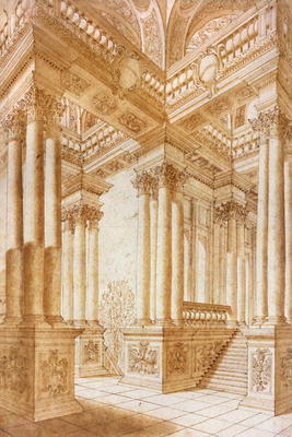 Architectural Study (pen & brown ink with brown wash on paper) à Giuseppe Bibiena