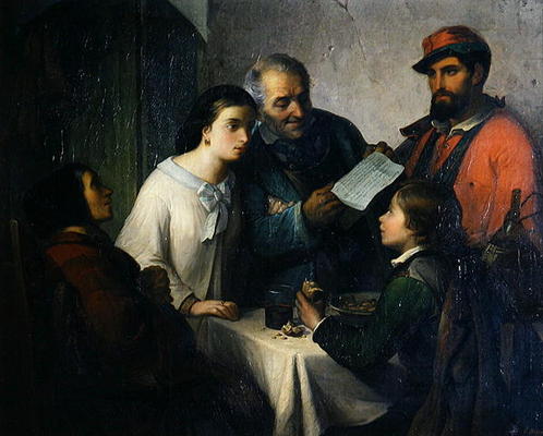 The Letter of the Volunteer, from the Front to the Family, 1861 (oil on canvas) à Giuseppe Moricci
