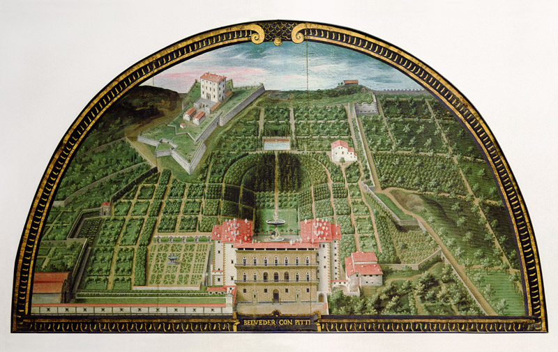 Fort Belvedere and the Pitti Palace from a series of lunettes depicting views of the Medici villas à Giusto Utens