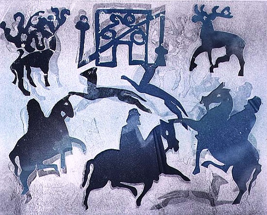 Pictish Hunting Scene III, 1995 (monotype)  à Gloria  Wallington