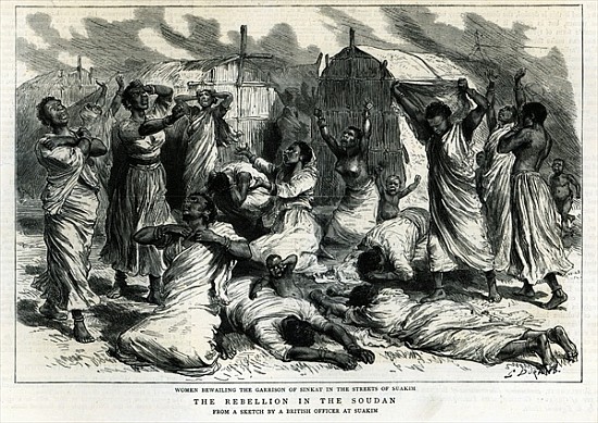 Women bewailing the garrison of Sinkat in the streets of Suakim, The Rebellion in the Soudan, from ' à Godefroy Durand