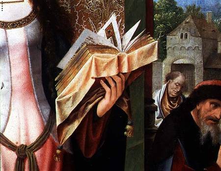 St. Catherine and the Philosophers, detail of the prayer book à Goossen  van der Weyden