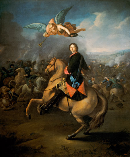 tsar Pierre I  dans la bataille des Poltawa. à Gottfried Danhauer