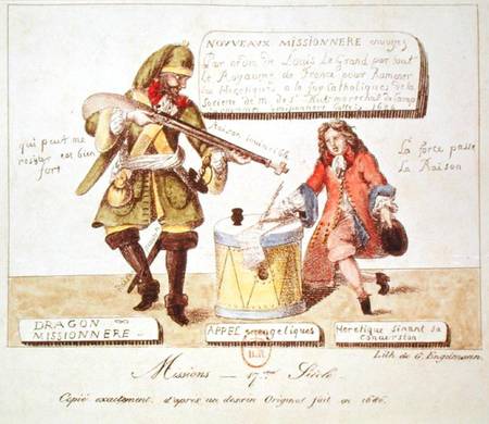 Missions of the 17th Century: The Missionary Dragoon forcing a Huguenot to Sign his Conversion to Ca à Gottfried Engelmann