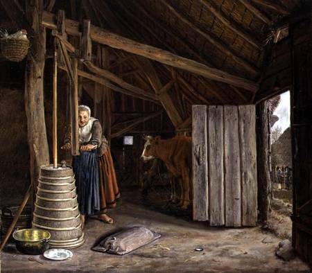 Barn Interior with a Maid Churning Butter à Govert Dircksz. Camphuysen