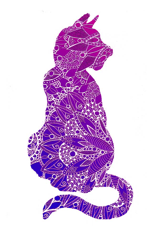 Purple Mandala Cat Silhouette à Sebastian  Grafmann