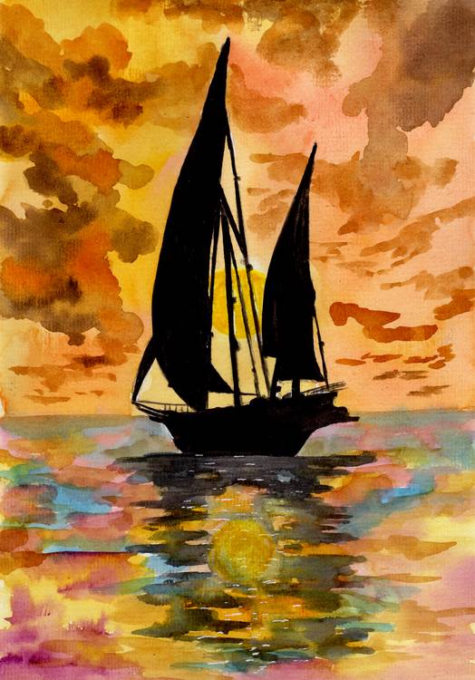 Segelboot und Sonnenuntergang à Sebastian  Grafmann