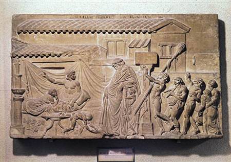 Relief depicting Dionysus at the home of Icarius, copy of an Alexandrian original à Art Grec