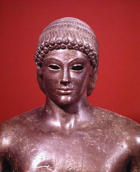 The Apollo of Piombino, detail of the head of the statue, found in Benevento, Greek à École grecque