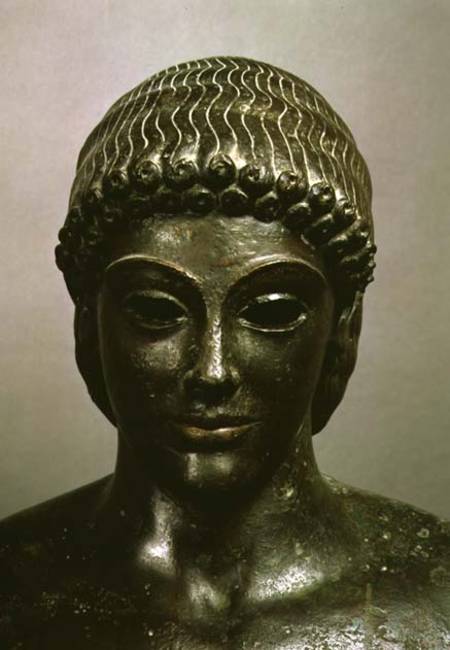 The Apollo of Piombino, head of the statue, found in Benevento, Greek à École grecque