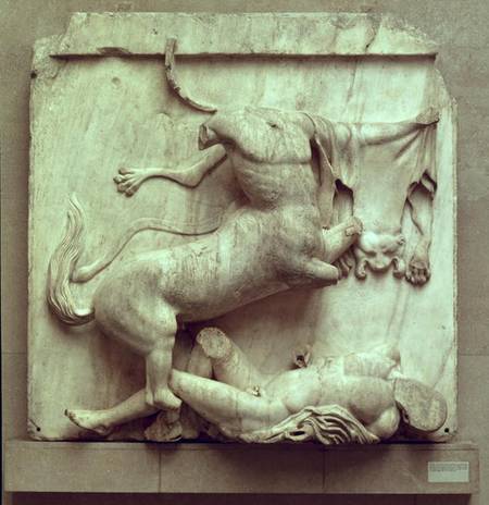 A Centaur triumphing over a Lapith, metope XXVIII from the south side of the Parthenon à École grecque