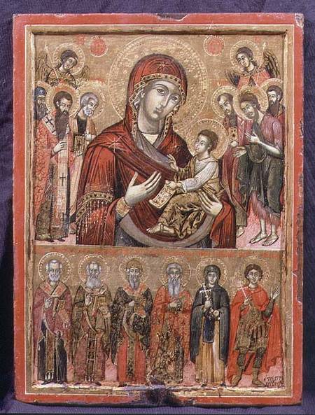 The Mother of God Hodegetria and Saints, icon from the Cycladic Islands à École grecque