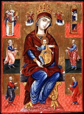 Virgin of Skopiotisa Enthroned with Christ and Six Saints