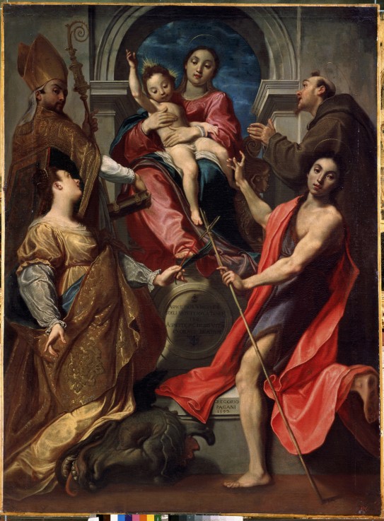 Virgin and Child with Saints Francis of Assisi, John the Baptist, Margaret and Gregory the Great à Gregorio Pagani