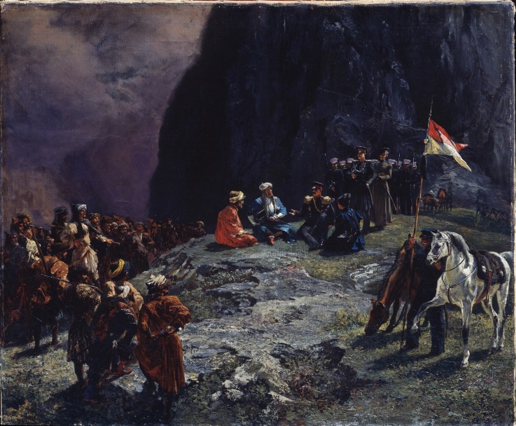 The Meeting of General Klüke von Klügenau and Imam Shamil in 1837 à Grigori Grigorevich Gagarin