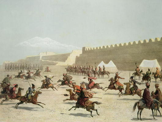Kurdish and Tatar Warriors at Sadar Abbat, Armenia, plate 15 from a book on the Caucasus, Rayot and à Grigori Grigorevich Gagarin