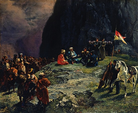 The Meeting of General Kluke von Klugenau and Imam Shamil in 1837 à Grigori Grigorevich Gagarin