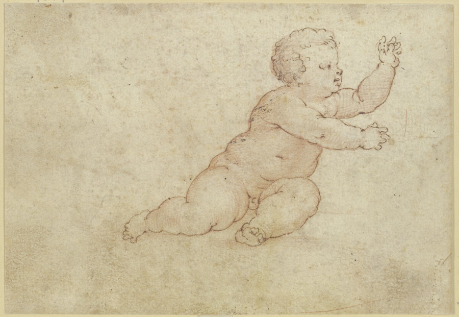 Sitzendes nacktes Kind gestikulierend nach rechts à Guido Cagnacci