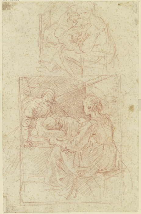 Heilige Familie, das Kind liegt im Bett, oben ein zweiter Entwurf à Guido Reni