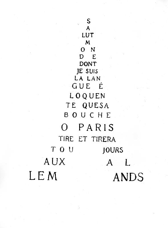 Calligram by French poet Guillaume Apollinaire: Eiffel Tower à Guillaume Apollinaire