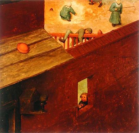 Children's Games, detail of left-hand section showing a child climbing over a fence and another shoo à Giuseppe Pellizza da Volpedo