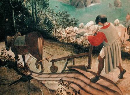 Landscape with the Fall of Icarus, detail of a man ploughing à Giuseppe Pellizza da Volpedo