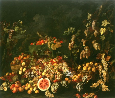 nature morte avec des fruits et des fleurs à Guiseppe Recco