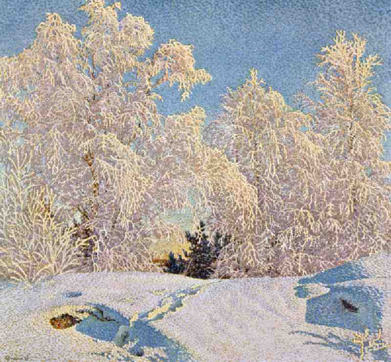 Frost in Sunshine, 1921 (colour litho) à Gustaf Edolf Fjaestad