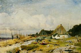 Côte avec des pêcheurs et des maisons de pêcheur