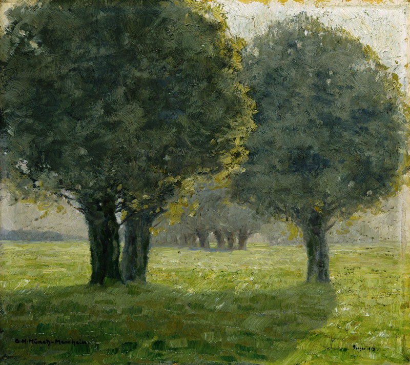 Groupe d'arbres dans l'émanation de soleil. à Gustav Heinrich Münch-Mannheim