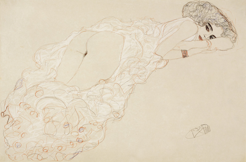 Reclining Nude Lying on Her Stomach and Facing Right à Gustav Klimt