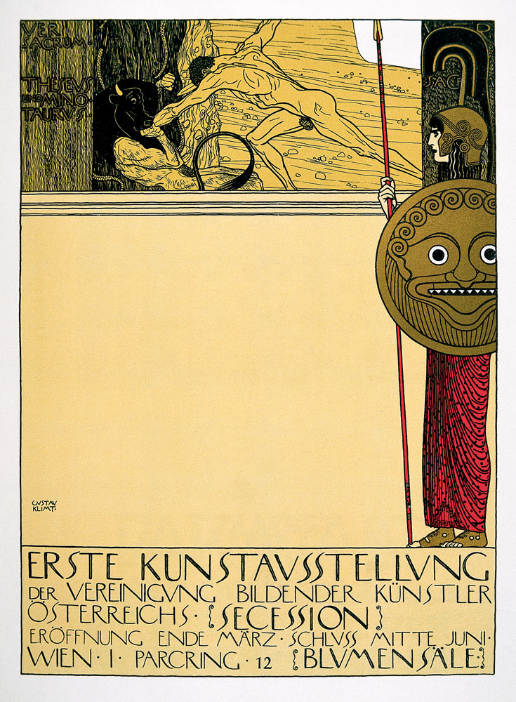 Plakat für die 1. Sezessions-Ausstellung (unzensuriert), in "die Fläche", 1898. à Gustav Klimt