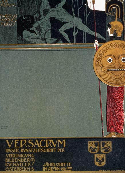 Cover of 'Ver Sacrum', the journal of the Viennese Secession, depicting Theseus and the Minotaur, at à Gustav Klimt