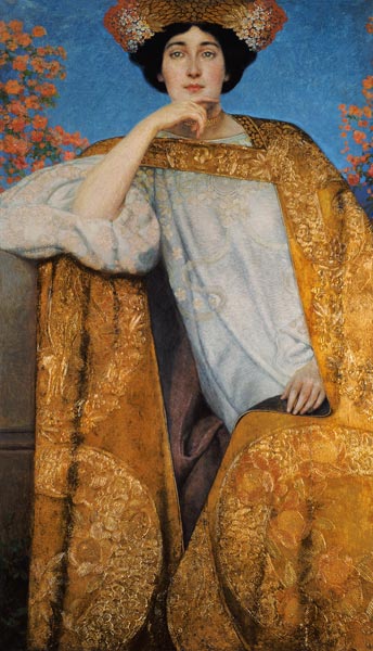 Portrait of a Woman in a Golden Dress, painted in collaboration with Ernst Klimt (1864-92) Franz Mat à Gustav Klimt
