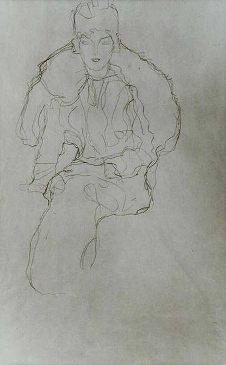 Seated Woman with Fur Wrap and Headdress à Gustav Klimt