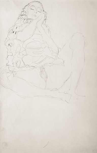 Sitzender Halbakt mit geschlossenen Augen à Gustav Klimt