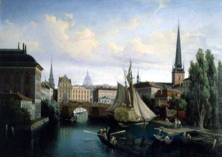 View of the Riddarholmskanalen, Stockholm in 1835 à Gustav Palm