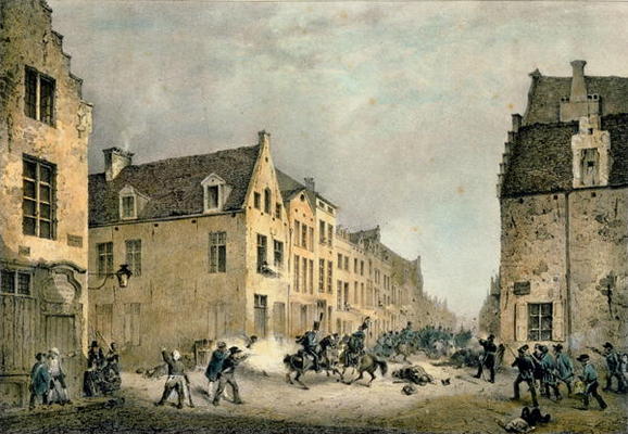 Diversion of a Dutch Division at the Porte de Flandre, Brussels, 23rd September 1830, engraved by Je à Gustave Adolphe Simoneau