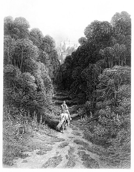 Lancelot approaches the Castle at Astolat, illustration from ''Idylls of the King'' à Gustave Alfred TennysonDore