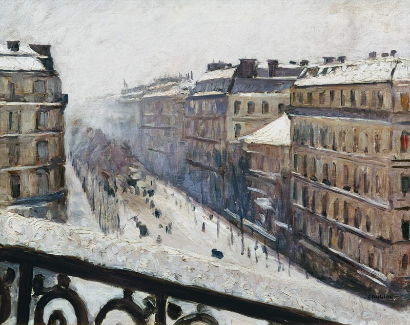 Boulevard Haussmann sous la neige à Gustave Caillebotte