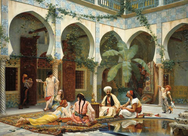 Der Hof des Dar Khdaoudj el Amia Palastes in Algier à Gustave Clarence Rodolphe Boulanger