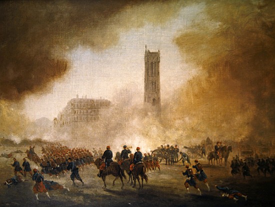 Paris Commune: fighting in front of the Tour Saint-Jacques à Gustave Clarence Rodolphe Boulanger