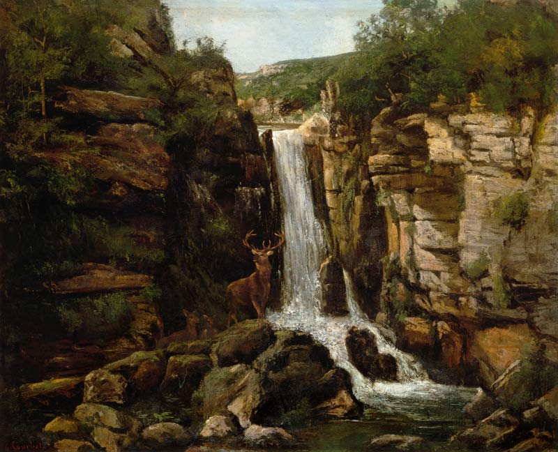 cerf devant une chute d'eau à Gustave Courbet