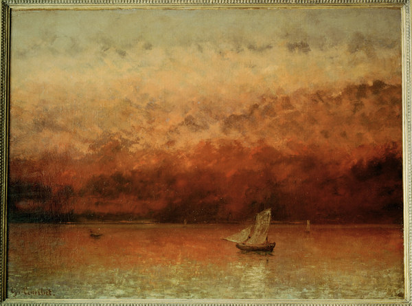 Lake Geneva at sunset. Canvas Kunstmuseu à Gustave Courbet